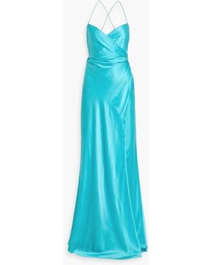 The Sei Wrap-Effect Silk-Satin Gown - Blue