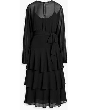 Mikael Aghal Tiered Chiffon Midi Dress - Black