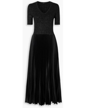 JOSEPH Domat Metallic Merino Wool-Blend And Pleated Satin Dress - Black