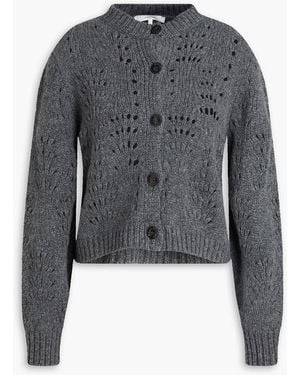 FRAME Cropped Pointelle-Knit Merino Wool Cardigan - Grey