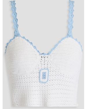 Sandro Cropped Crochet-Knit Top - Blue