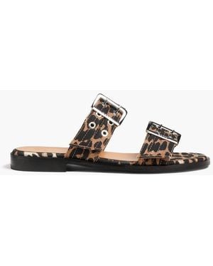 Ganni Leopard-Print Denim Sandals - Multicolour