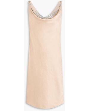 Versace Embellished Draped Chainmail And Satin Dress - Natural