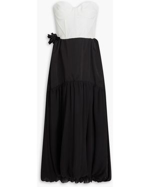 Kika Vargas Glenn Strapless Floral-Appliquéd Twill Midi Dress - Black