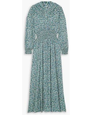 Loretta Caponi Zaira Embroidered Floral-print Woven Maxi Dress - Green