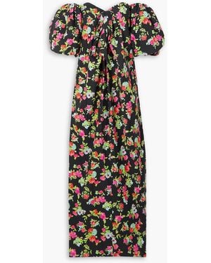 Caroline Constas Reyna schulterfreies maxikleid aus popeline aus einer baumwollmischung mit blumenprint und schleife - Schwarz