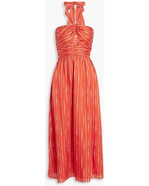 Sachin & Babi Reid Cutout Striped Georgette Halterneck Midi Dress - Red