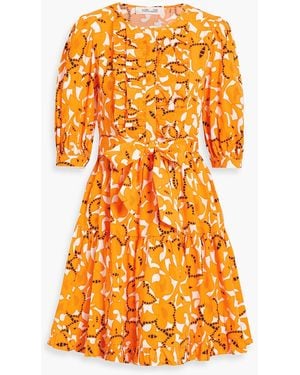 Diane von Furstenberg Roberta bedrucktes minikleid aus popeline aus einer baumwollmischung mit rüschen - Orange