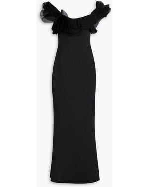 Badgley Mischka Ruffled Scuba Gown - Black