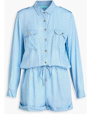 Melissa Odabash Chloe Printed Cotton-Voile Playsuit - Blue