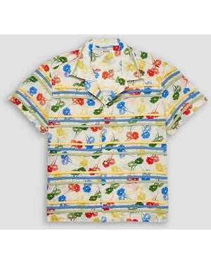 Bode Flower Stamp Camp-collar Appliquéd Printed Cotton-gauze Shirt - White
