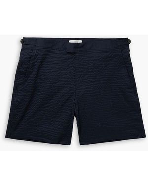 MR P. Gerade geschnittene mittellange badeshorts aus seersucker - Blau