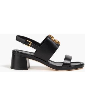 Tory Burch Eleanor Embellished Leather Slingback Sandals - Black