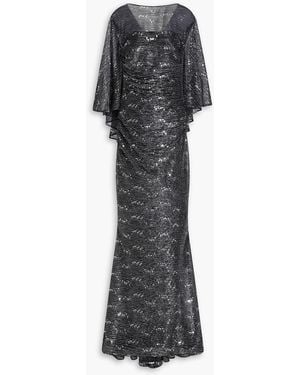 Talbot Runhof Cape-Effect Sequined Jersey Gown - Grey