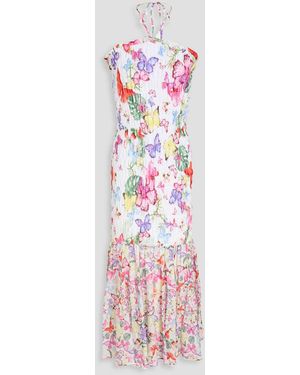 Charo Ruiz Cala Shirred Printed Cotton-Blend Maxi Dress - Pink