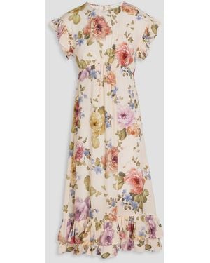 Zimmermann Ruffled Floral-print Crepe De Chine Midi Dress - White