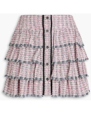 Maje Tiered Metallic Tweed Mini Skirt - Pink