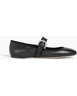 Stuart Weitzman Piper Faux Pearl-Embellished Leather Mary Jane Flats - Black