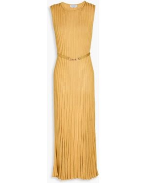 Gabriela Hearst Meier Belted Ribbed Silk Midi Dress - Metallic