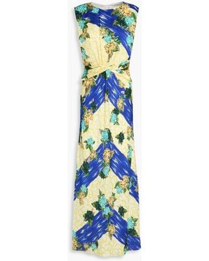 Saloni Twisted Printed Silk Maxi Dress - White