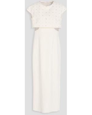 Safiyaa Dominica Cape-Effect Studded Crepe Midi Dress - White