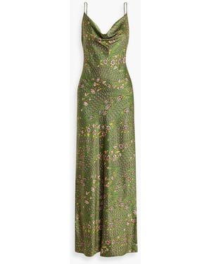 Veronica Beard Madison Draped Floral-Print Silk-Blend Satin Maxi Slip Dress - Green