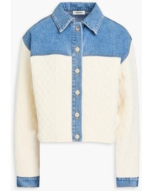 Sandro Denim-paneled Textured-knit Jacket - Blue
