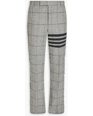 Thom Browne Striped Prince Of Wales Checked Wool-tweed Trousers - Grey