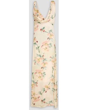 TOTEME Draped Floral-Print Satin Maxi Dress - Natural