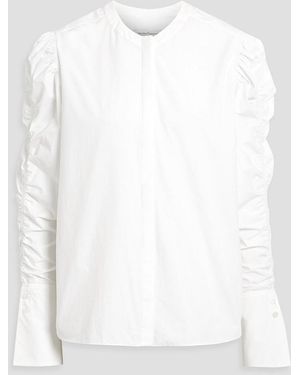 Another Tomorrow Shirred Cotton-poplin Blouse - White