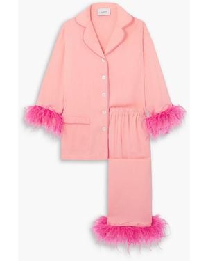 Sleeper Party Feather-trimmed Twill Pyjama Set - Pink