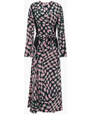 Diane von Furstenberg Printed Silk Crepe De Chine Midi Wrap Dress - White