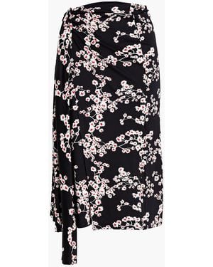 Rabanne Floral-Print Satin Jersey Midi Wrap Skirt - White