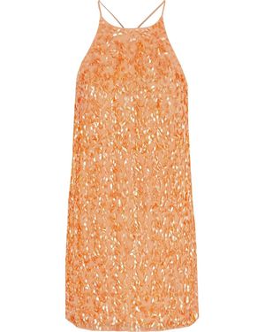 Halston Sequined Silk Mini Slip Dress - Orange