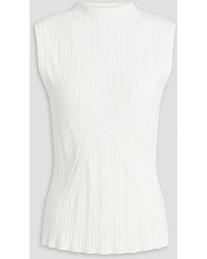 Veronica Beard Nellie Ribbed-Knit Turtleneck Top - White