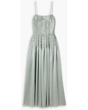 Doen Ambrosia Bow-Detailed Shirred Silk-Satin Midi Dress - Blue