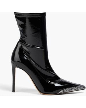 Alexandre Vauthier Raquel 105 Crystal-Embellished Satin-Trimmed Vinyl Sock Boots - Black