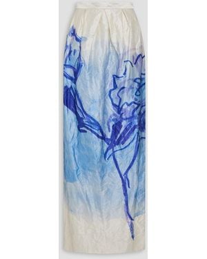 Erdem Pleated Printed Satin-twill Maxi Skirt - Blue