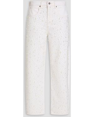 FRAME Pearl-Embellished High-Rise Barrel-Leg Jeans - White