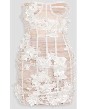 Bronx and Banco Anastasia Strapless Floral-Appliquéd Tulle Mini Dress - Natural