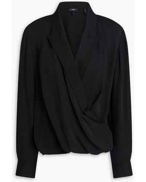 Theory Wrap-Effect Silk Blouse - Black
