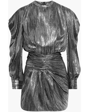IRO Odell Ruched Lamé Mini Dress - Gray