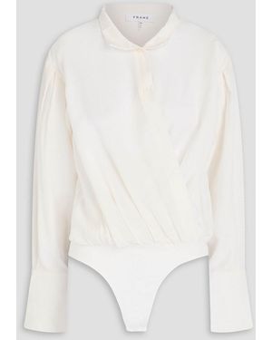 FRAME Wrap-Effect Faille Bodysuit - White