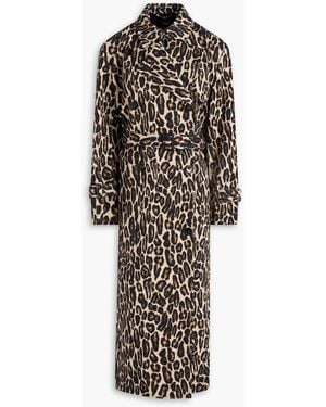 Theory Leopard-print Wool-blend Twill Trench Coat - Multicolour
