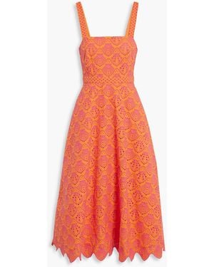 Saloni Aubrey Broderie Anglaise Cotton Midi Dress - Orange