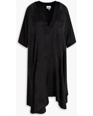 Ganni Satin-jacquard Mini Dress - Black