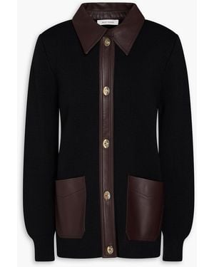 Wales Bonner Leather-Trimmed Ribbed-Knit Cardigan - Black