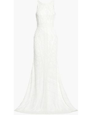 THEIA Open-Back Bead-Embellished Tulle Bridal Gown - White