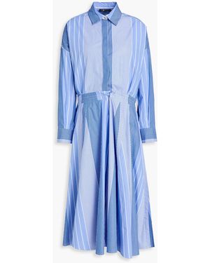 Maje Pleated Striped Cotton-Poplin Midi Shirt Dress - Blue