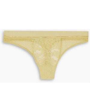 Else Petunia Stretch-mesh And Corded Lace Thong - Yellow